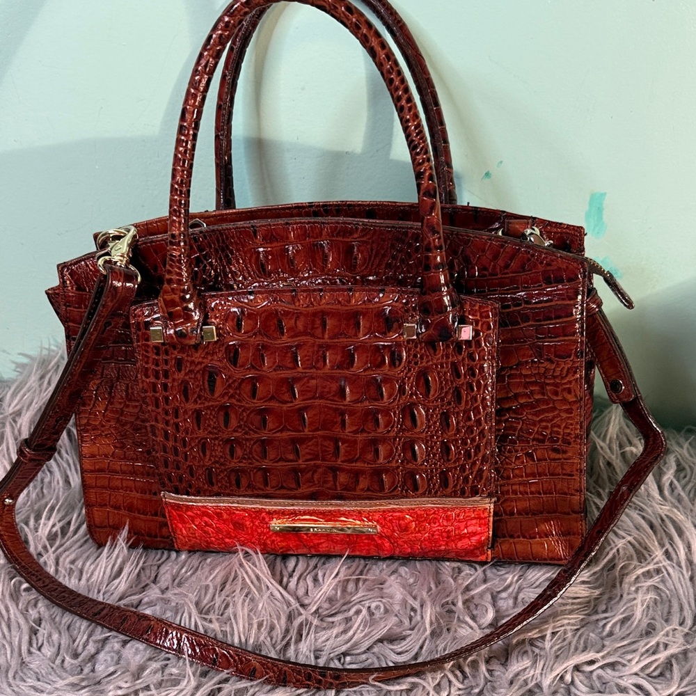 Brahmin Priscilla Pecan   Crocodile Embossed Brown Handbag